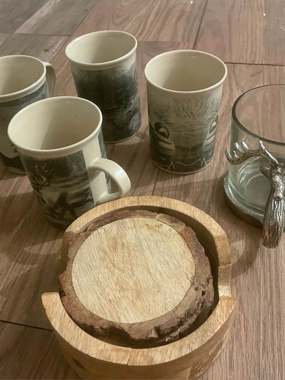 Wood Slice Drink Coaster Set with Holder - Natural Brown